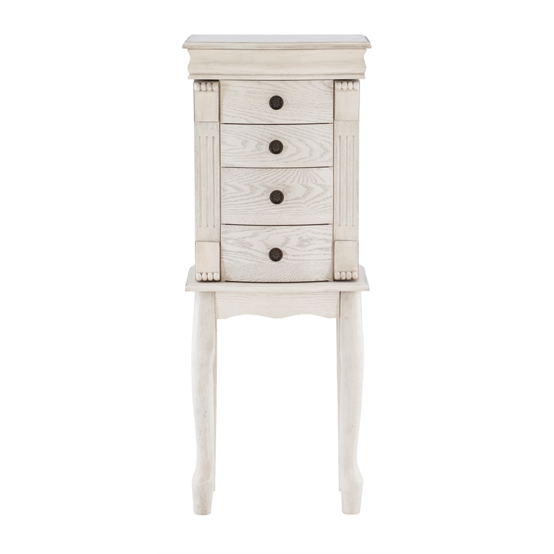 Pemberly Row 4 Drawers Transitional Wood Jewellery Armoire in Cream