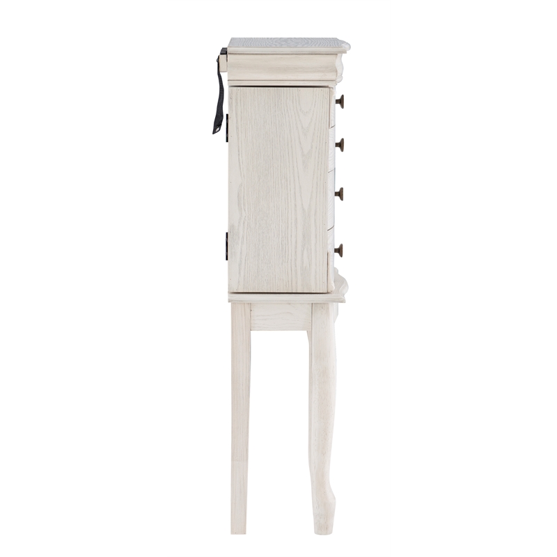 Pemberly Row 4 Drawers Transitional Wood Jewellery Armoire in Cream