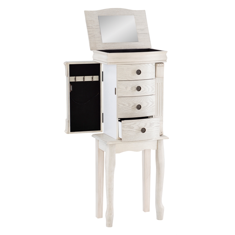 Pemberly Row 4 Drawers Transitional Wood Jewellery Armoire in Cream