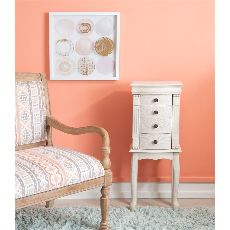 Pemberly Row 4 Drawers Transitional Wood Jewellery Armoire in Cream
