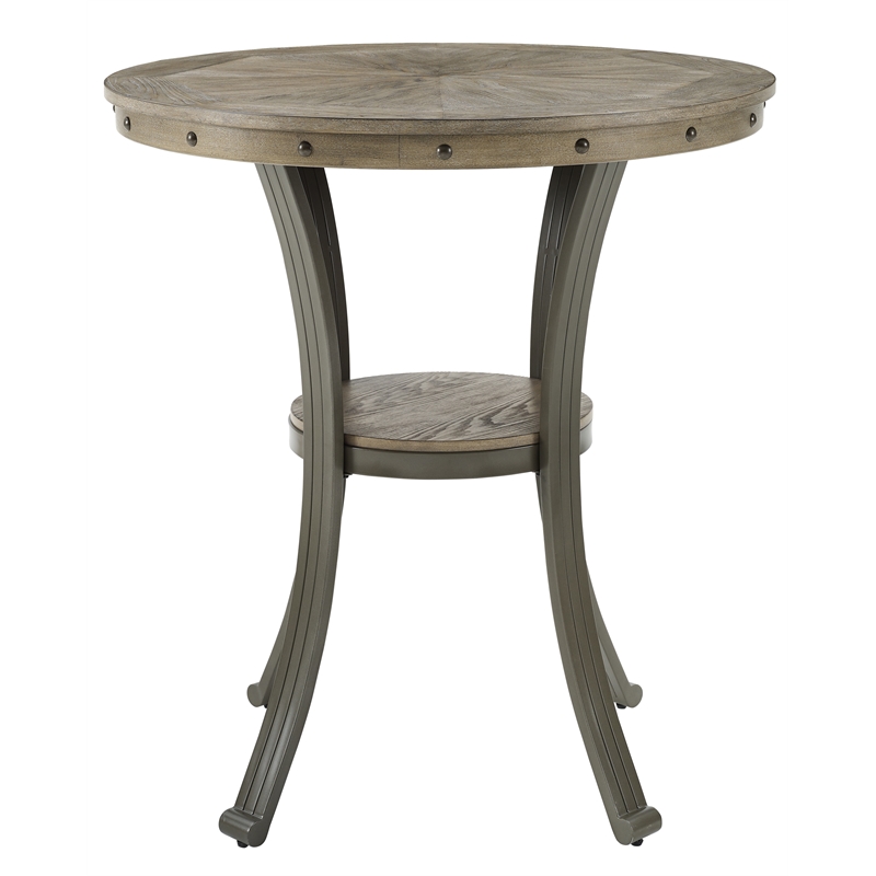 Pemberley Row Metal and MDF Pewter Pub Table Round Unique Inlay Pattern 36