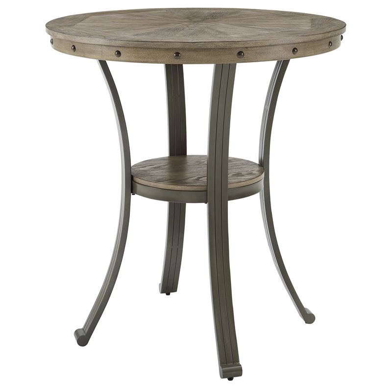 Pemberley Row Metal and MDF Pewter Pub Table Round Unique Inlay Pattern 36