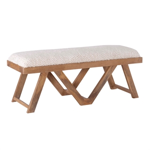 Pemberley Row Mango Wood Brown/White Bench Rectangular Shaggy Cushion 45&quot Assembled