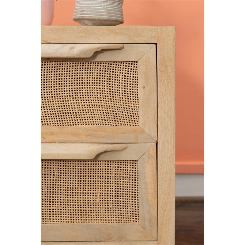 Pemberly Row 2-Drawer Transitional Wood/Metal Side Table in Natural/Gold
