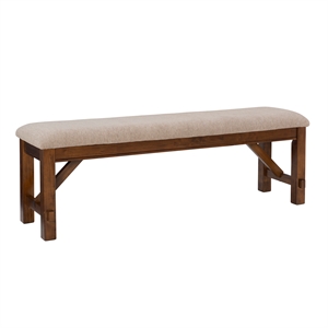 Pemberly Row 20.75&quot Wood/Fabric Dining Bench in Dark Hazelnut Brown/Tan