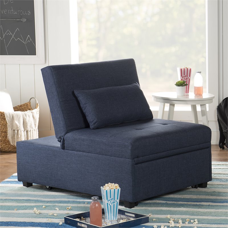 Pemberly Row Contemporary Microfiber Fabric Convertible Sofa Bed in Blue