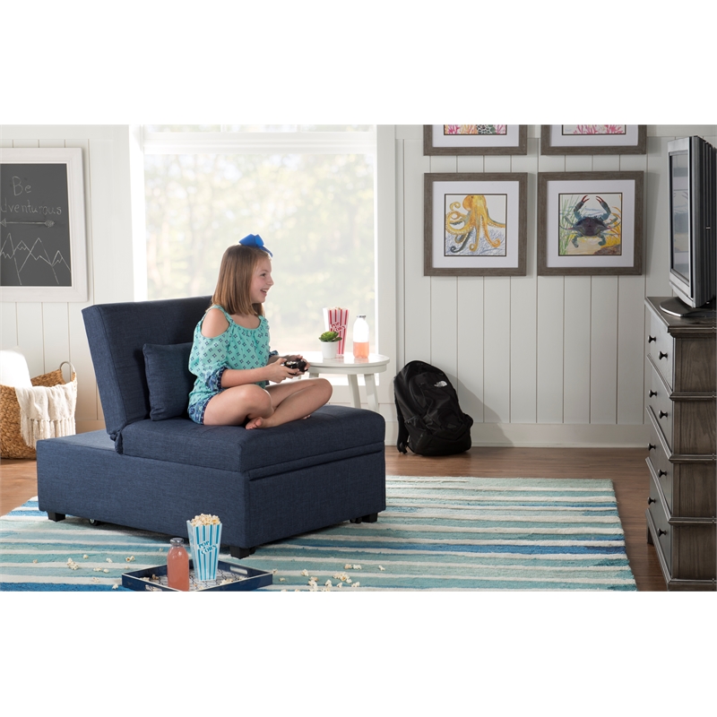 Pemberly Row Contemporary Microfiber Fabric Convertible Sofa Bed in Blue