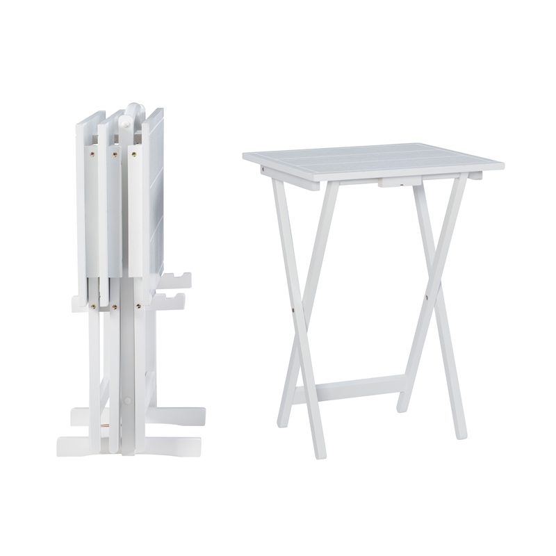 Pemberly Row Traditional Five Piece Wood Tray Table Set in Whitewash