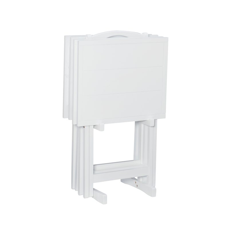 Pemberly Row Traditional Five Piece Wood Tray Table Set in Whitewash
