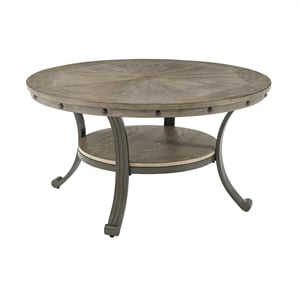 Pemberly Row Transitional Metal and Wood Round Coffee Table in Pewter