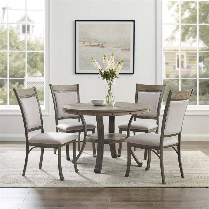 Pemberly Row Transitional 5 Piece Wood and Metal Dining Set in Pewter