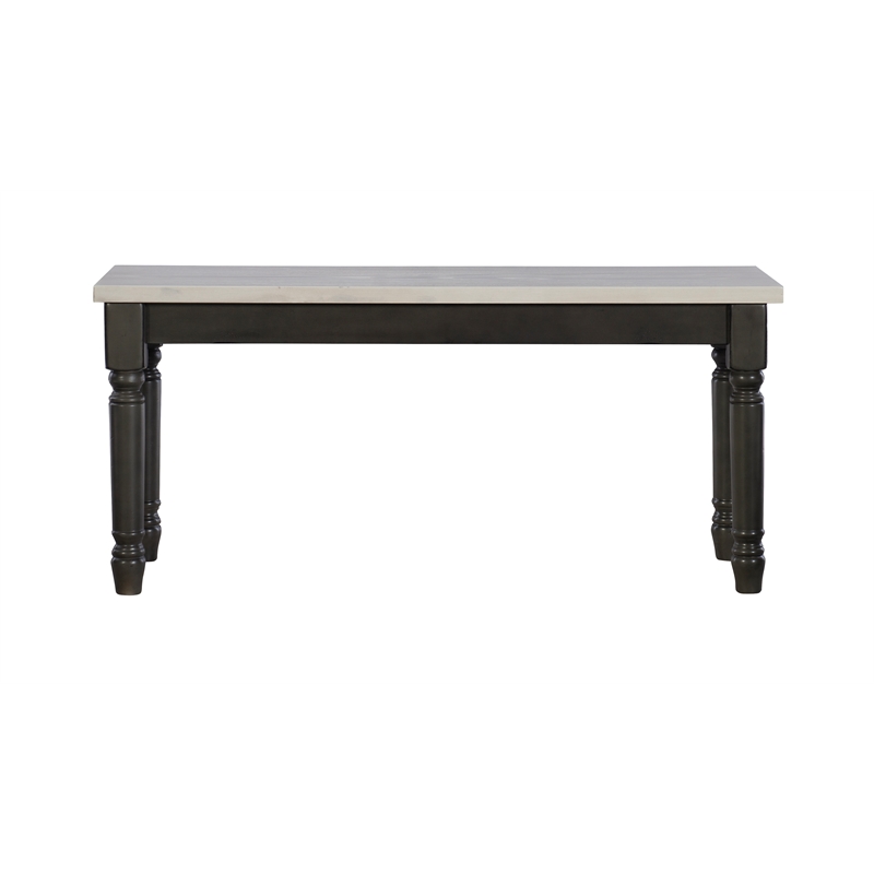 Pemberly Row Farmhouse Wood Dining Bench in Smokey White and Dark Gray