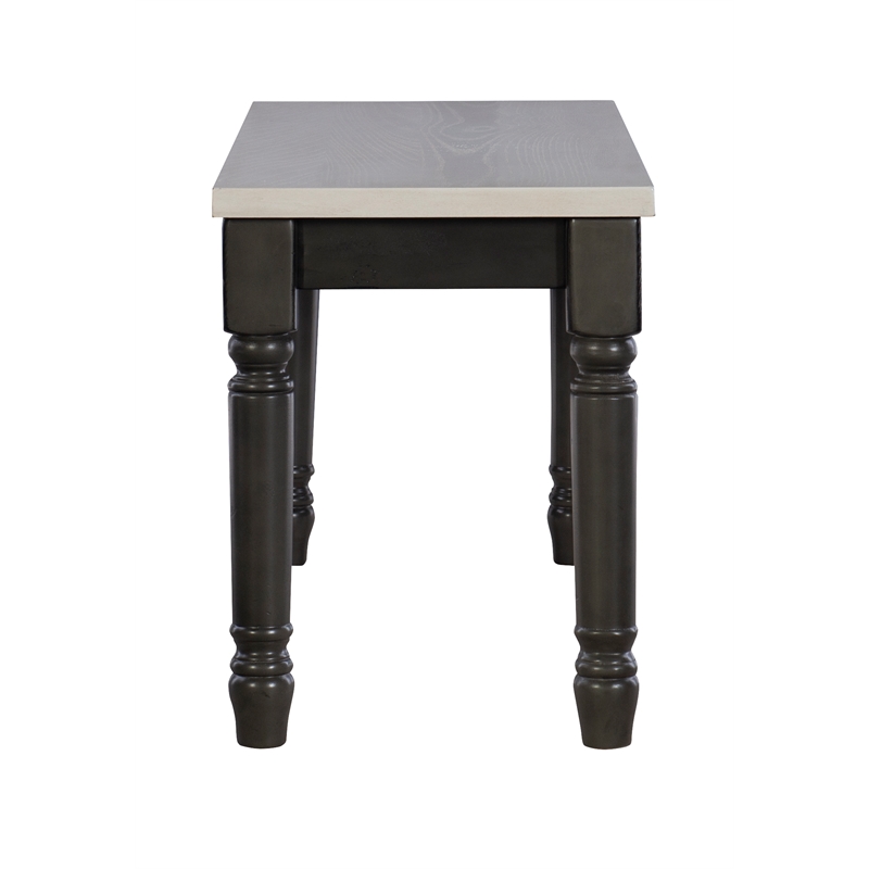 Pemberly Row Farmhouse Wood Dining Bench in Smokey White and Dark Gray