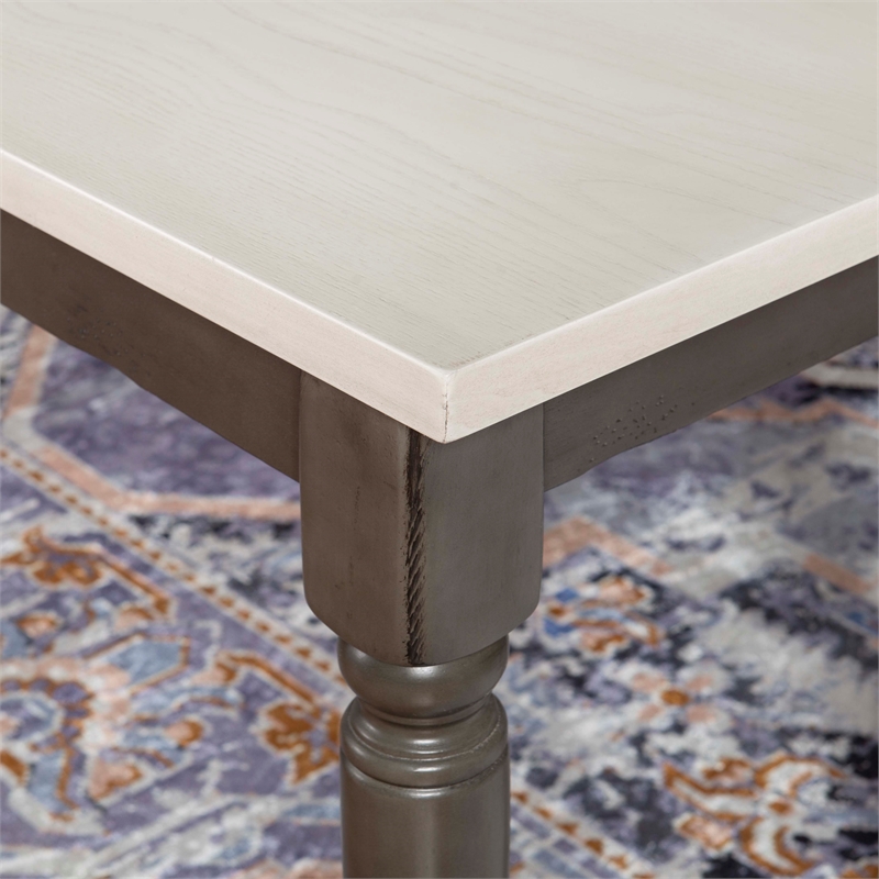 Pemberly Row Farmhouse Wood Dining Bench in Smokey White and Dark Gray