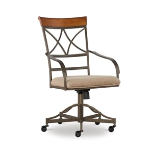 Pemberly Row 18.75&quot Swivel Rolling Metal Dining Arm Chair in Pewter (Set of 2)