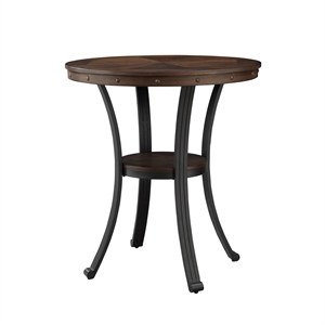 Pemberley Row Oak Veneer Rustic Umber Brown Pub Table Round Nailhead Trim 36&quot Unassembled