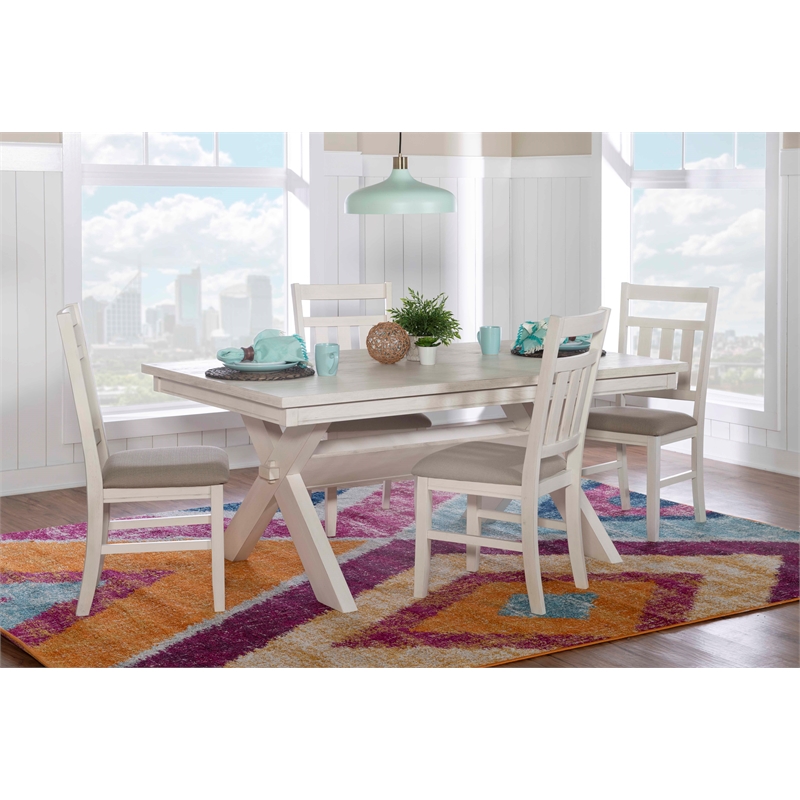 Pemberly Row 5-Piece X-Frame Wood Dining Set with Padded Seats in Smokey White