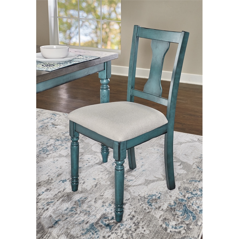 Pemberly Row Transitional Wood Set of Two Dining Side Chairs in Teal Blue
