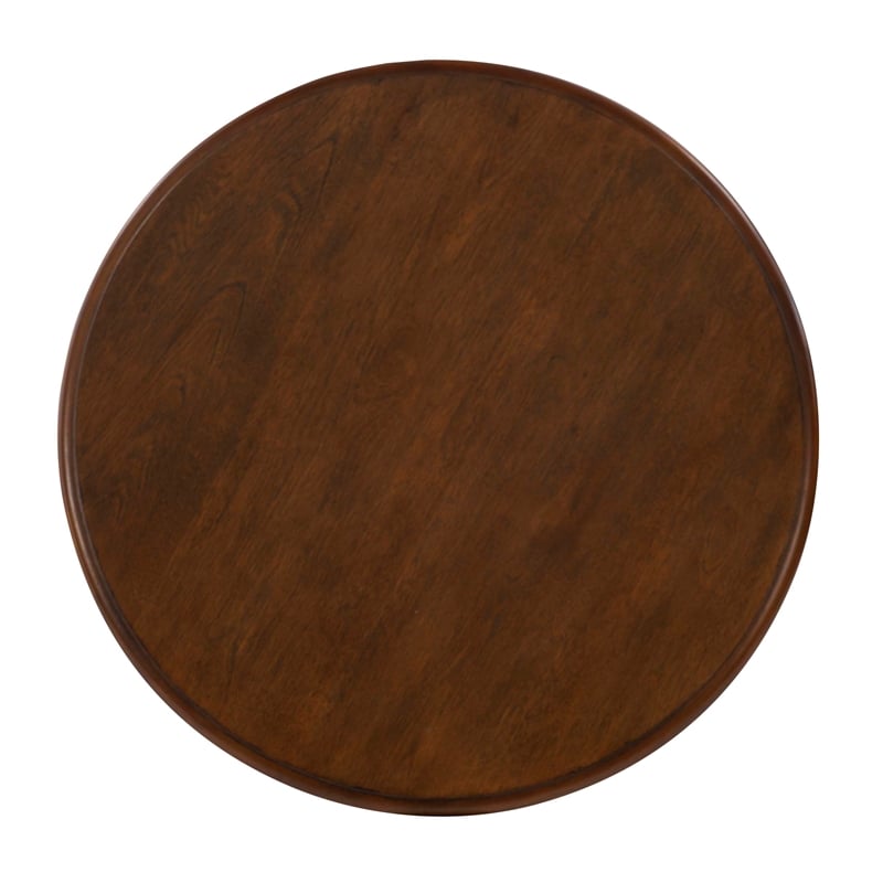 Pemberly Row Round Transitional Wood Side Table with Shelf in Hazelnut Brown