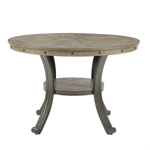 Pemberley Row Metal Pewter Dining Table Round Inlayed Wood Design 45&quot Unassembled