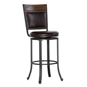 Pemberley Row Faux Leather Rustic Umber Brown Bar Stool Circular Swivel 30&quot Unassembled
