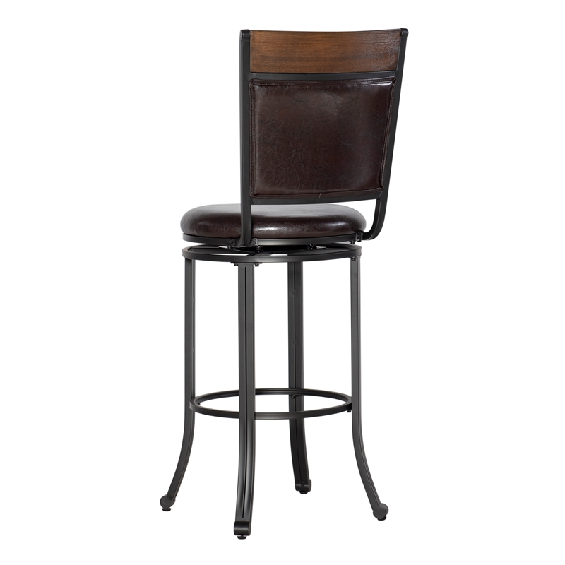 Pemberley Row Faux Leather Rustic Umber Brown Bar Stool Circular Swivel 30