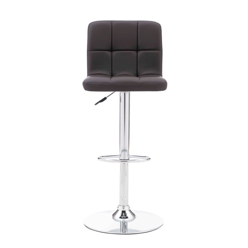 Pemberly Row Modern Metal Upholstered Adjustable Barstool in Chocolate Brown