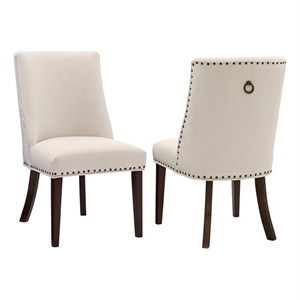 Pemberly Row 19.25&quot Traditional Wood/Fabric Dining Chair in Beige (Set of 2)