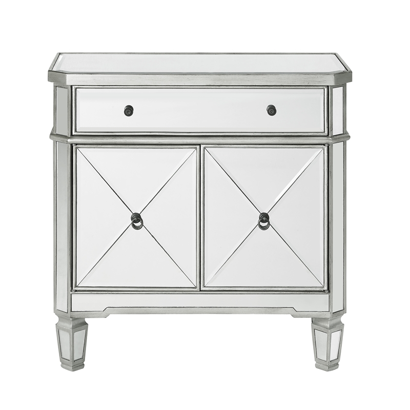 Pemberly Row Modern Mirrored Solid Wood One Drawer Console Table in Gray