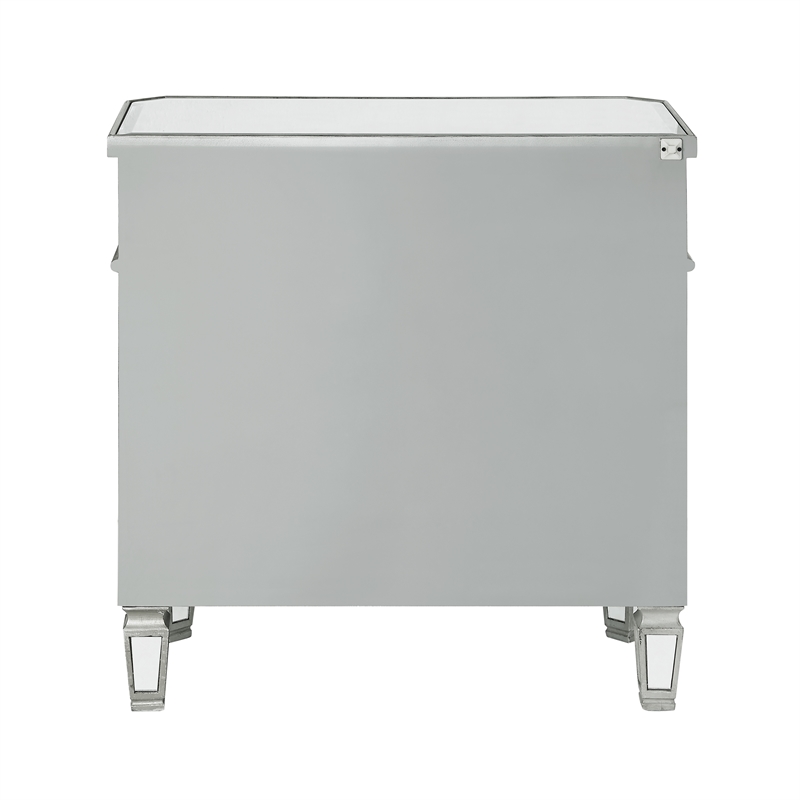 Pemberly Row Modern Mirrored Solid Wood One Drawer Console Table in Gray