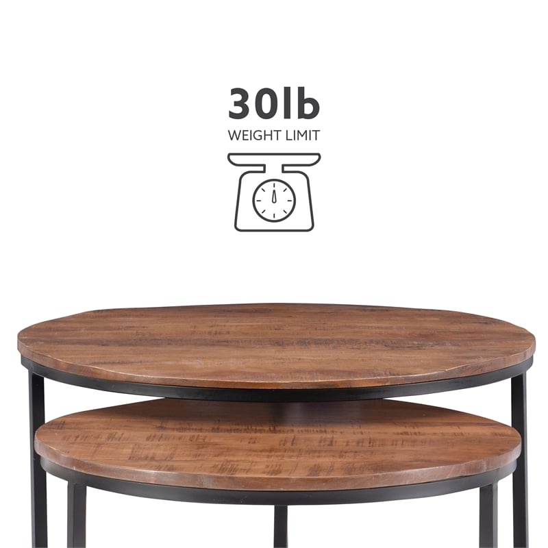 Pemberly Row Modern Mango Wood and Metal Nesting Coffee Tables in Black/Brown