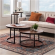 Pemberly Row Modern Mango Wood and Metal Nesting Coffee Tables in Black/Brown