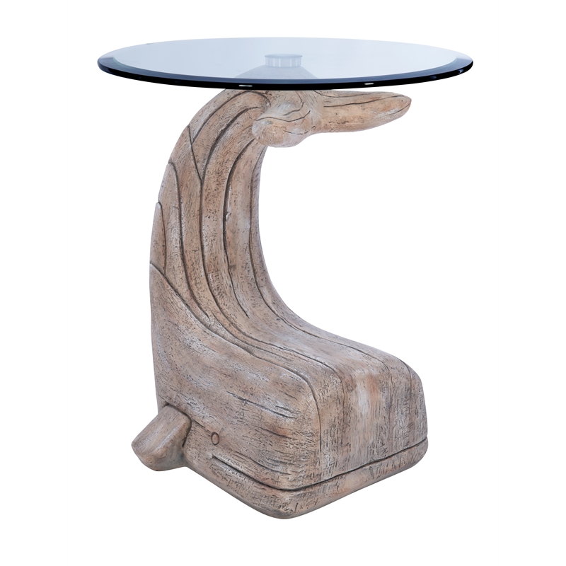 Pemberley Row Resin Driftwood Side Table Oval Tempered Glass Top 23