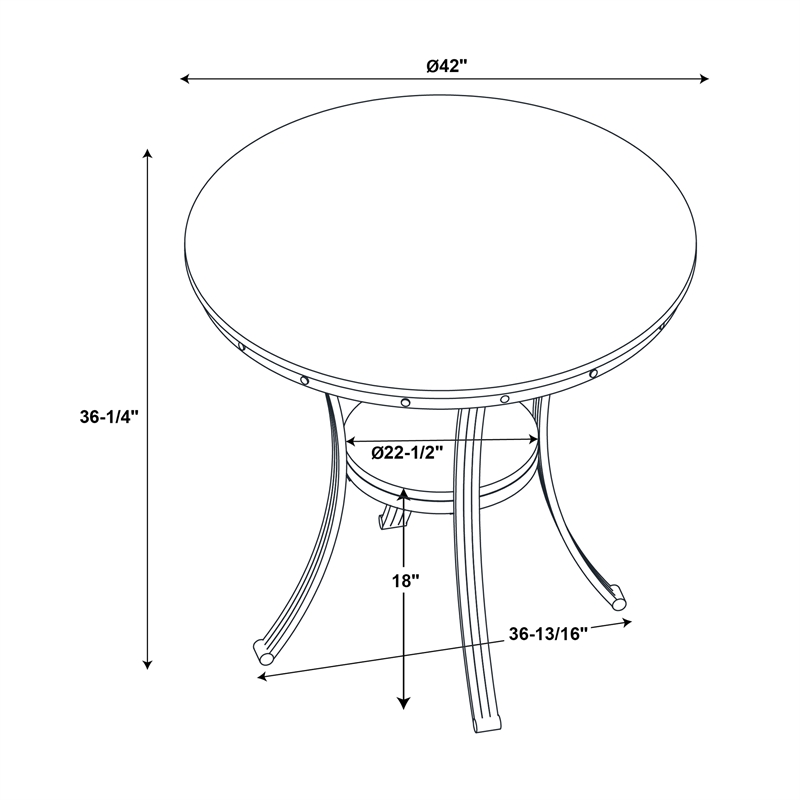 Pemberley Row Metal and Wood Pewter Pub Table Round Lower Storage Shelf 42