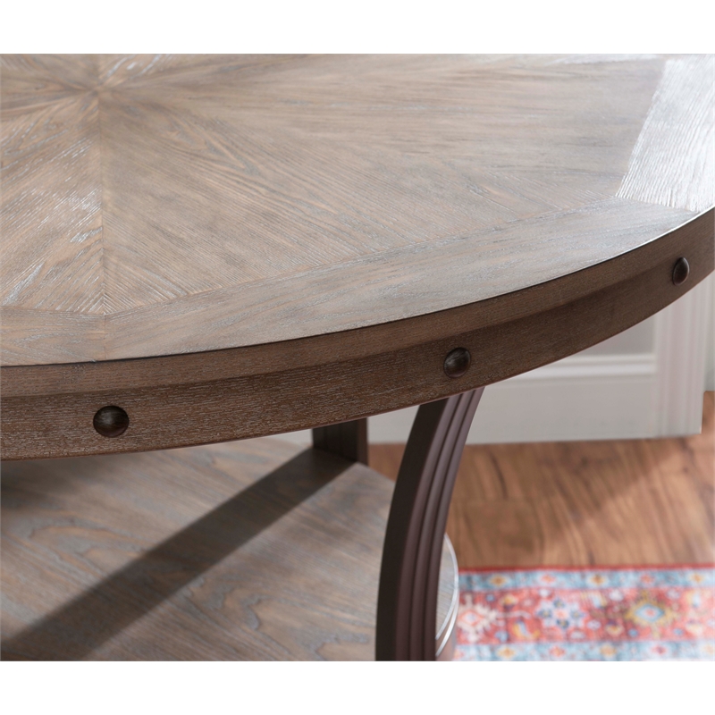 Pemberley Row Metal and Wood Pewter Pub Table Round Lower Storage Shelf 42