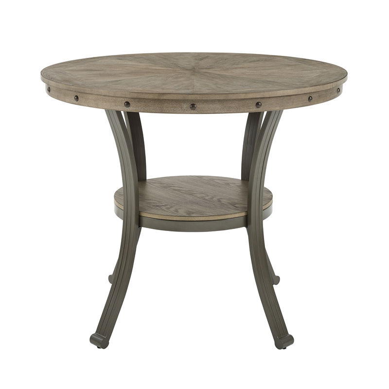 Pemberley Row Metal Pewter Counter Height Dining Set Round Nail Head Accents 42