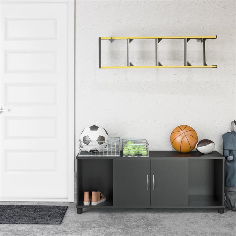Pemberly Row Transitional Shoe Storage Bench in Black