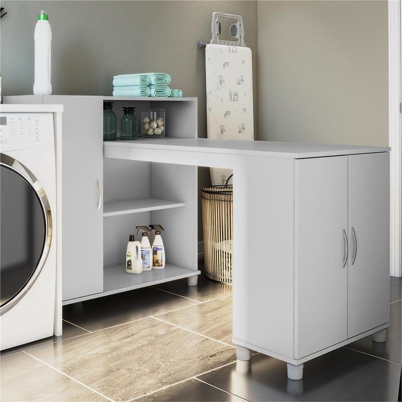 Pemberly Row Transitional Wood Hobby and Craft Desk with Storage Cabinet in Gray