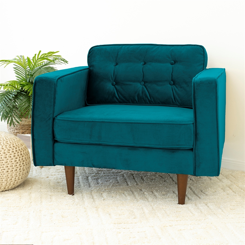 Pemberly Row Mid-Century Pillow Back Velvet Armchair in Teal