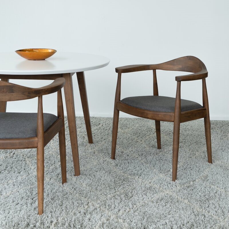 Pemberly Row 5-Piece Mid-Century Dining Set White Table Gray Fabric Chairs