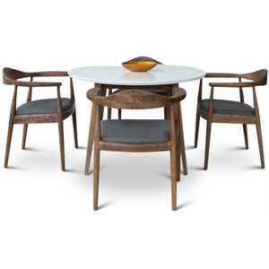 Pemberly Row 5-Piece Mid-Century Dining Set White Table Gray Fabric Chairs