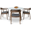 Pemberly Row 5-Piece Mid-Century Dining Set White Table Gray Fabric Chairs