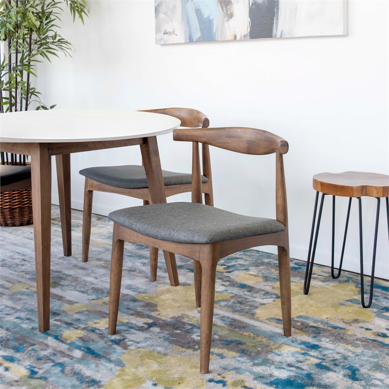 Pemberly Row 5-Piece Mid-Century Dining Set White Round Table and Gray Chairs