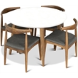 Pemberly Row 5-Piece Mid-Century Dining Set White Round Table and Gray Chairs