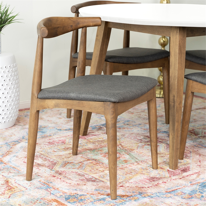 Pemberly Row 5-Piece Mid-Century Dining Set White Round Table and Gray Chairs