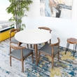 Pemberly Row 5-Piece Mid-Century Dining Set White Round Table and Gray Chairs