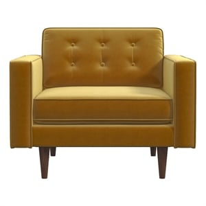 Pemberly Row Mid-Century Pillow Back Velvet Upholstered Armchair in Gold