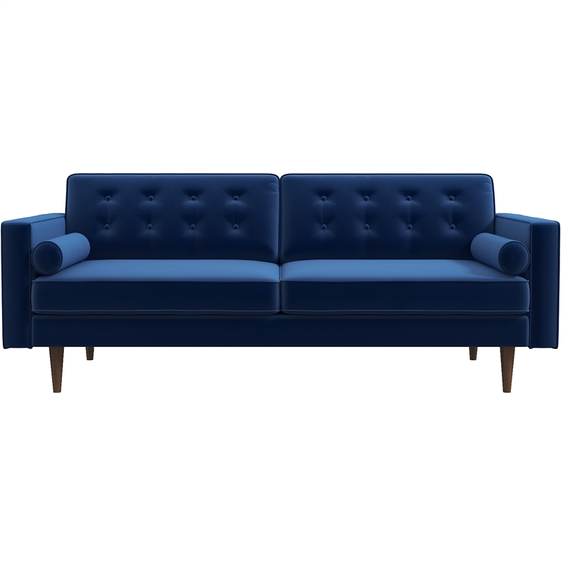 Pemberly Row Mid-Century Pillow Back Velvet Loveseat in Blue