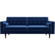 Pemberly Row Mid-Century Pillow Back Velvet Loveseat in Blue