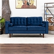 Pemberly Row Mid-Century Pillow Back Velvet Loveseat in Blue